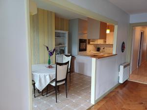 a kitchen and dining room with a table and chairs at Appartement hyper-centre Issoire in Issoire