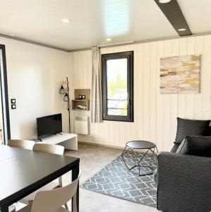 TV a/nebo společenská místnost v ubytování Chalet à louer - 52m2 - Landes + 15 fotografií
