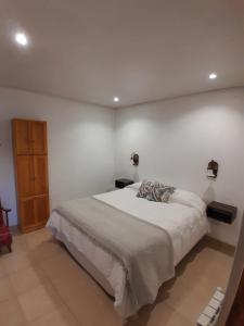 a bedroom with a large bed and a wooden door at El Nogal in Coronel Suárez