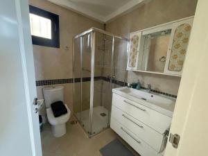 a bathroom with a shower and a toilet and a sink at apartamento Vistamar in Puerto de la Cruz