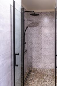 a shower with a glass door in a bathroom at Biała Kalina Kaczawy in Świerzawa +63 photos