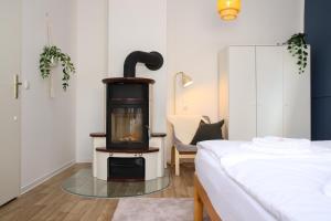 Кровать или кровати в номере Garten, Terrasse, 93 m2, 5 Min bis zur Warnow