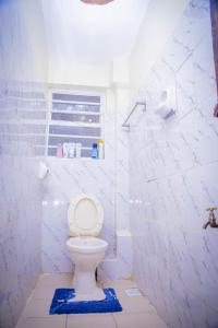 a white bathroom with a toilet and a window at Stunning one bedroom unit in Ruiru with free parking in Ruiru