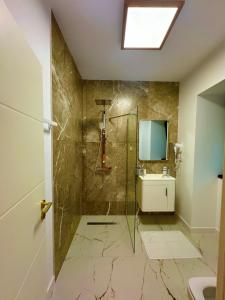a bathroom with a shower and a sink at Villa NIAN Boutique in Constanţa