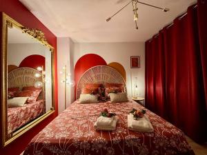 a bedroom with a large bed with a large mirror at Prestige Jacuzzi & Clim, parking - Roanne centre-ville in Roanne