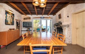 a dining room with a wooden table and a fireplace at 5 Bedroom Stunning Home In Zman in Žman