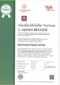 Сертификат, награда, вывеска или другой документ, выставленный в Now Boutique Hotel