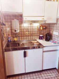 a small kitchen with a sink and a counter at Haus-Daxberg-idyllisch-gelegen-im-Bayerischen-Wald-Ferienwohnung-mit-Zimmer-Kueche-Bad in Eppenschlag +12 photos