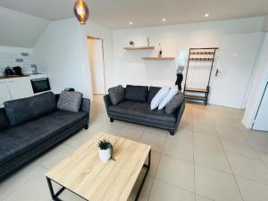 a living room with two couches and a coffee table at Agréable appartement proche de disney in Chanteloup-en-Brie