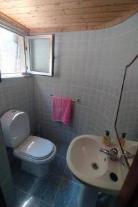 a bathroom with a white toilet and a sink at Casa da Padeira in Trancoso +3 photos
