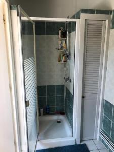 una doccia con una porta in vetro in un bagno di La Grande Carelle a Fagnières
