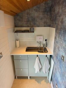 a small kitchen with a counter and a sink at Country studio apartment in Wexford