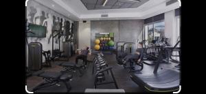 a rendering of a gym with people exercising in machines at Capitol on the Park in Johannesburg