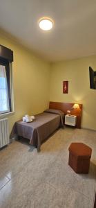 a hotel room with a bed and a window at Pianisi Albergo in SantʼElia a Pianisi