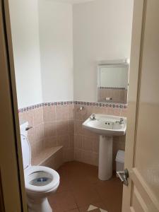 a bathroom with a toilet and a sink at Glasan Village Holiday Home Galway City in Galway +3 photos