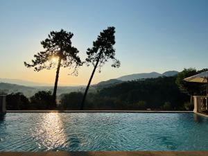 a swimming pool with a view of the mountains at Hotel Villa Casanova in Lucca