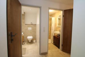 een badkamer met toilet en wastafel bij Ferienwohnung Zirbenzapfen - Auszeit in den Seetaler Alpen in Judenburg +24 foto's