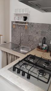 cocina con fogones y fregadero en Casa Vacanze Livia Maria, en San Cassiano