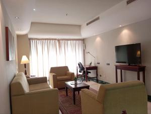 a living room with two chairs and a flat screen tv at EXECUTIVE SUITES VALENCIA-Venezuela in Valencia