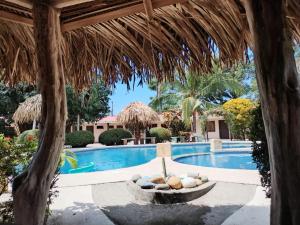a pool at a resort with a bowl of balls at Bioluminiscencia Hostel Tours - South in Paquera +27 photos