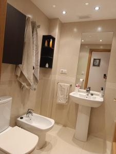 a bathroom with a white toilet and a sink at Apartamento Montecanal 5 in Jaca