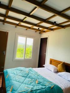 维特利Charming View 'A' Frame 2BHK Villa- Wayanad的一间带大床和窗户的卧室
