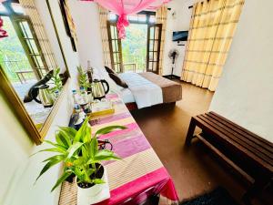 a living room with a table with potted plants at Rock Grand View in Ella
