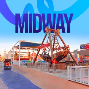 a playground with a large sign that reads midway at Pickalbatros Jungle Aqua Park - Neverland Hurghada in Hurghada