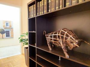 雅典Comfortable apartment in Syntagma square的书架上挂着一头猪骨架