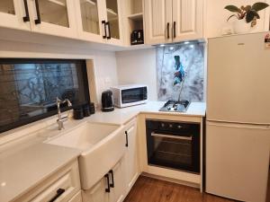 北帕默斯顿Cozy self contained Tiny Home的配有水槽和微波炉的厨房