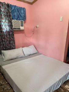 a bed in a room with a pink wall at Zia's Homestay in Siquijor