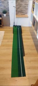 Appartement design et loisirs proche Saverne في Dettwiller: مسار عقبات أخضر في غرفة المعيشة +صورتان