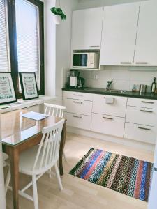 Kuchyň nebo kuchyňský kout v ubytování Studio Porin Karhu, home away home in Pori city center, free parking