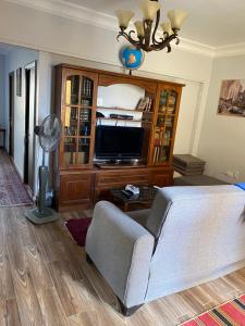 カイロにあるprivate room in shared apartment New Cairoのソファとテレビのあるリビングルーム