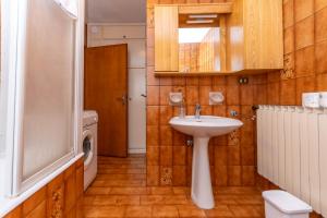 a bathroom with a sink and a washing machine at Lodge Auta in Falcade