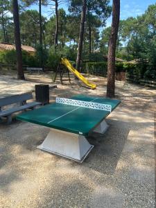 a ping pong table in a park with a slide at Chalet dans les pins in Carcans