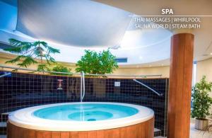布拉格Don Giovanni Hotel Prague - Great Hotels of The World的一个带喷泉的房间内的热水浴缸