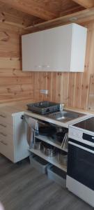 a kitchen with a stove and a stove top oven at Ferienwohnung Erlebnisfarm John in Sayda +11 photos