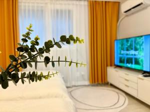 a living room with a couch and a television at BB Stay Hongdae 외국인 전용 숙소 in Seoul