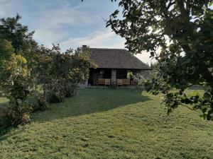 a house with a large yard in front of it at Tamiški Mir in Staji°evo