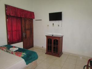a bedroom with a bed and a flat screen tv at Hotel Singasari in Singaraja