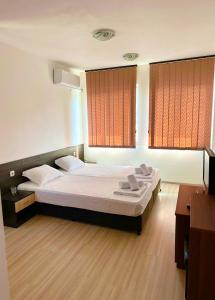 a bedroom with a large bed and two windows at Guest Rooms Lina in Kirkovo