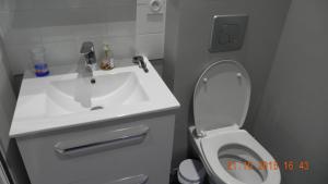 un bagno bianco con lavandino e WC di Appartement Clémenceau a Saint Malo Altre 5 foto