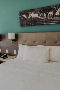 a bed with white pillows and a picture on the wall at Hampton Inn By Hilton Celaya in Celaya