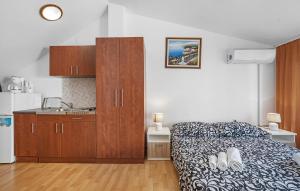 a bedroom with a bed and a kitchen with a sink at Stunning Apartment In Vodice in Vodice