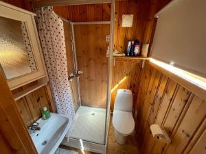 サルプスボルグにあるFin landlig hytte med utsiktのトイレと洗面台のある小さなバスルーム +34枚の写真