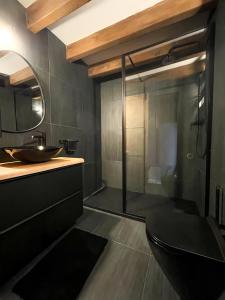a bathroom with a sink and a toilet and a mirror at Casa Andrea - Hypercentre & climatisation in Metz