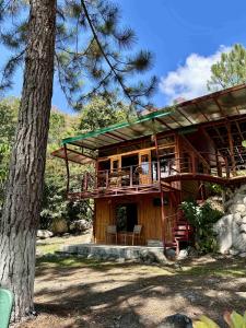 a wooden house with a tree in front of it at Hotel de Montaña El Pelicano in San Isidro de El General +62 photos