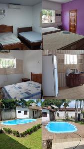 a collage of four pictures of a house with a pool at Excelente casa de praia com piscina in Salinópolis
