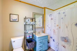 Un baño con un lavabo azul y un inodoro. en Wayland Retreat with Deck Walk to Downtown!, en Wayland 21 fotos más